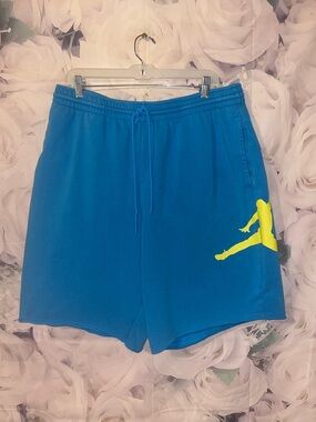 Jordan Jumpman Shorts Mens Blue Yellow Logo Athletic Fleece Gym Streetwear XXL